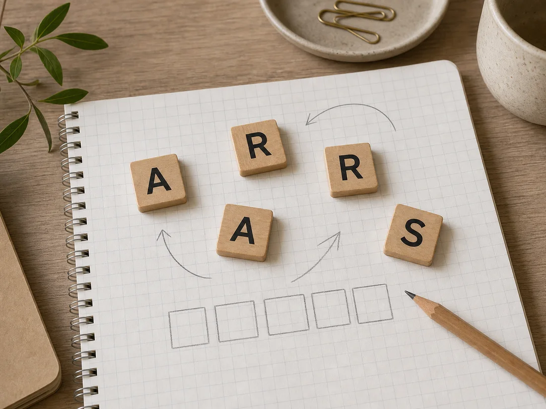 Lettres A R R A S disposées pour chercher des anagrammes