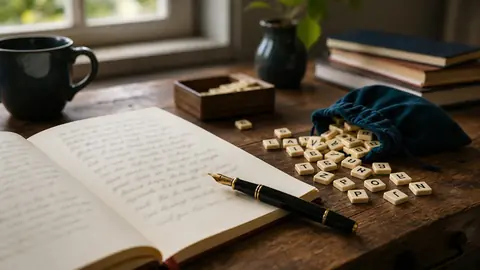 Carnet de poésie et tuiles de lettres pour composer des anagrammes