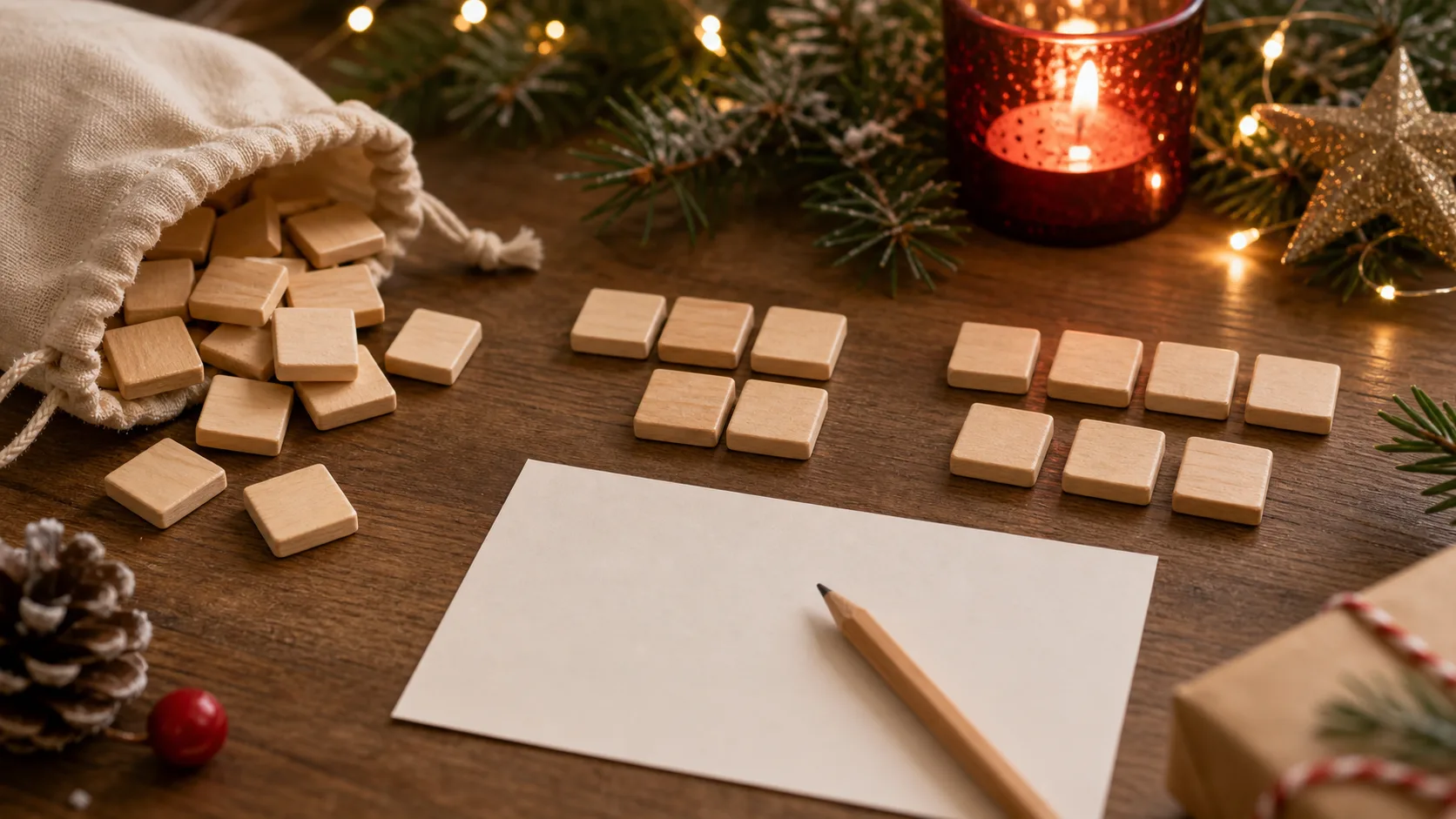 Atelier d’anagrammes de Noël avec lettres et carte vierge
