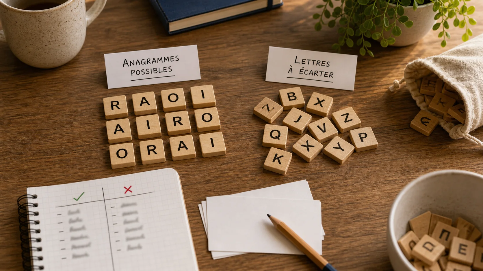 Lettres triées entre essais possibles et résultats rejetés