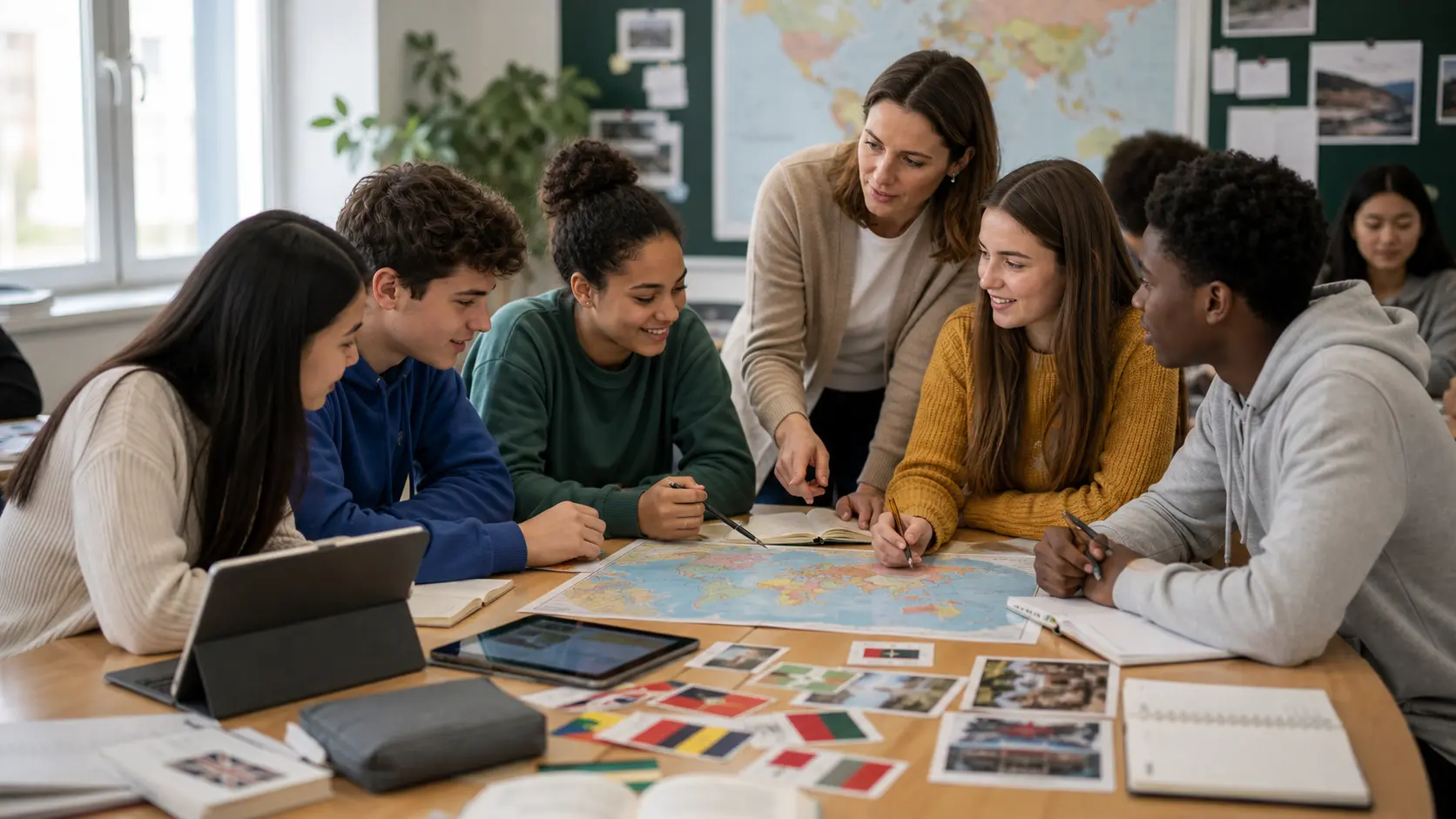 Classe travaillant sur un projet d'échanges culturels