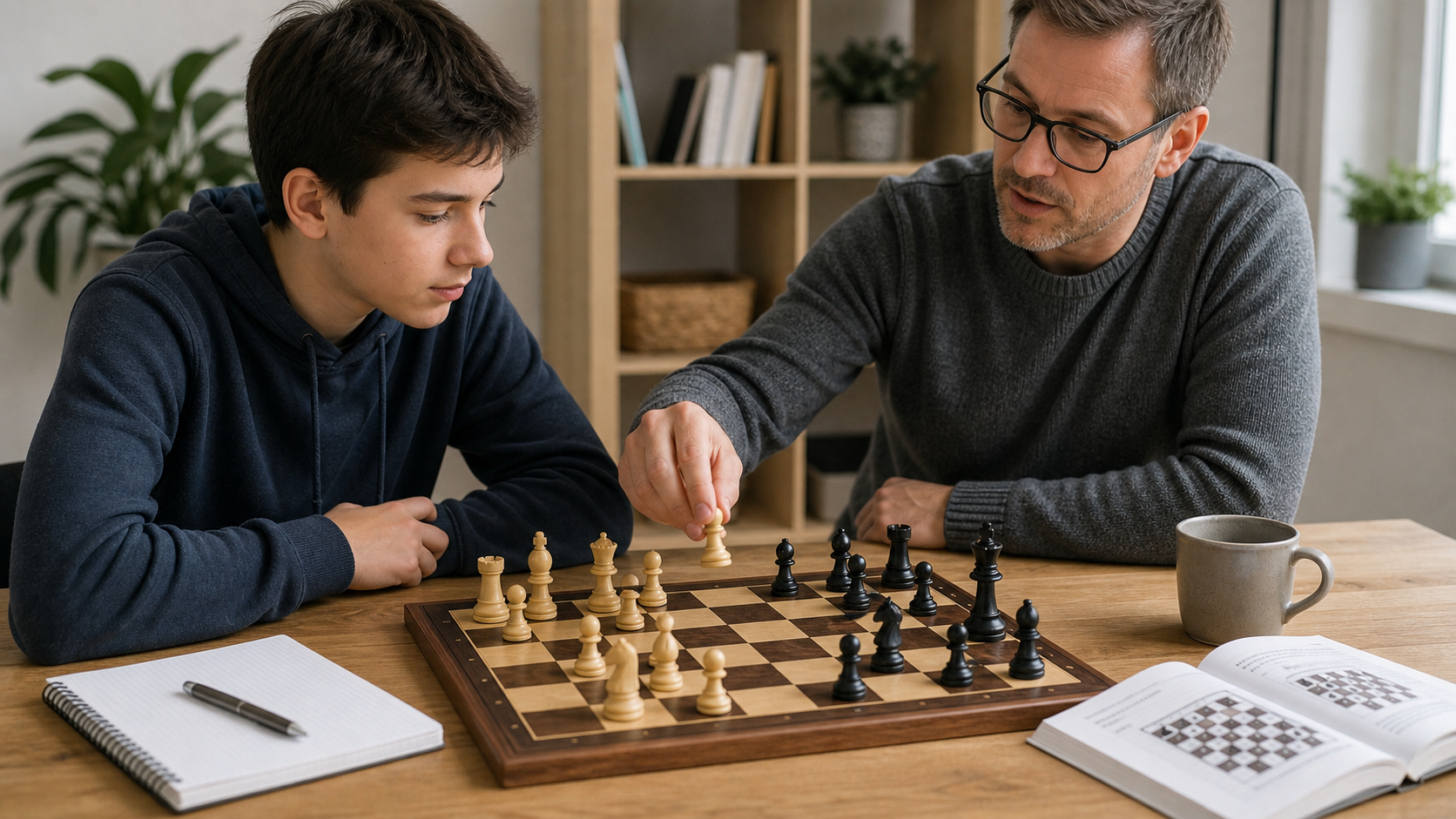 Débutant apprenant les déplacements des pièces sur un échiquier