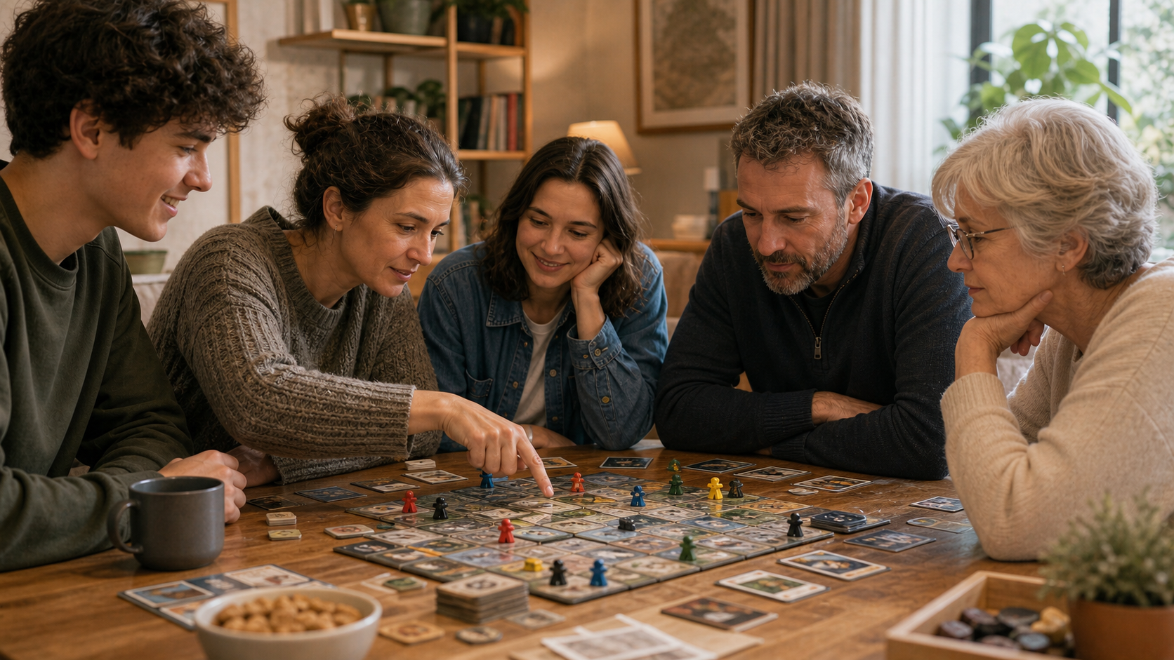 Groupe concentré autour d’un jeu de société coopératif
