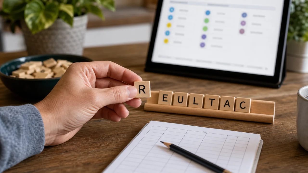 Joueur qui compare des lettres avec une liste de mots floutée