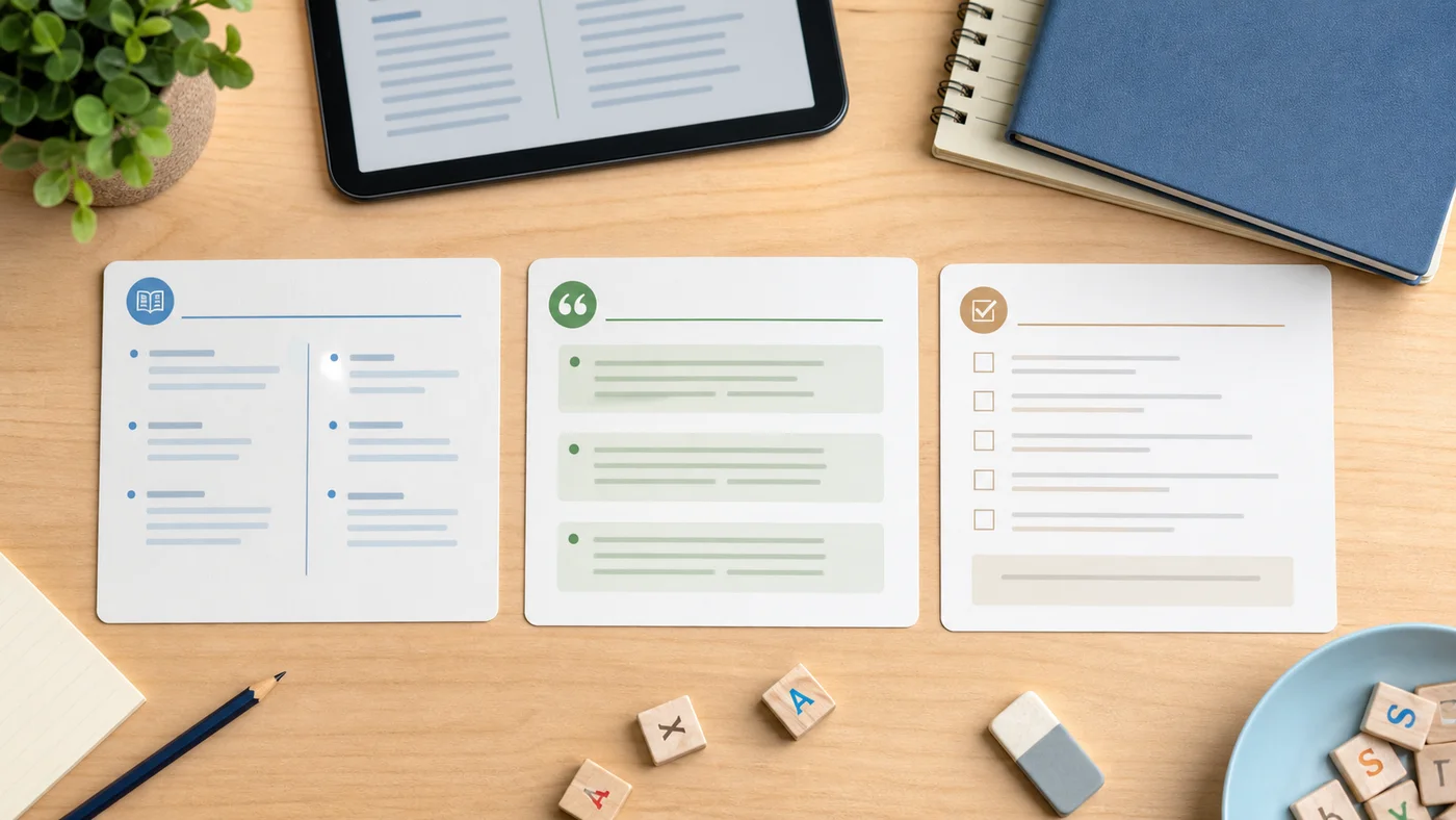 cartes de méthode pour vérifier une traduction anglaise avec contexte et checklist