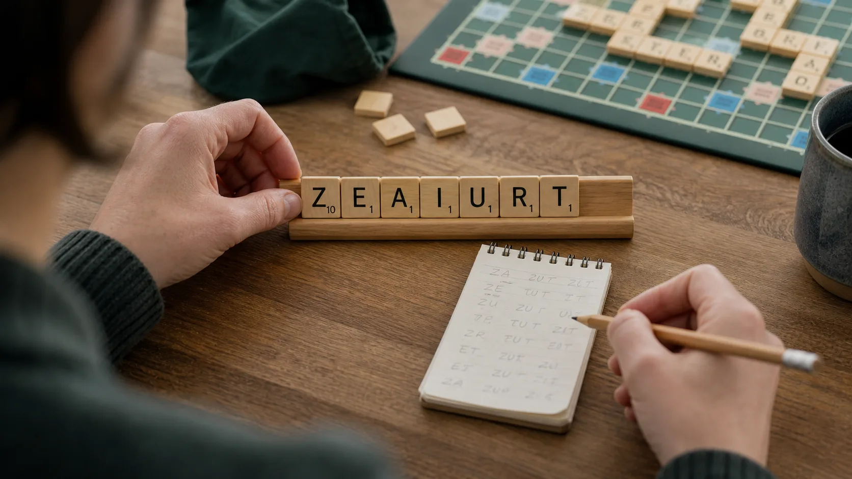 Chevalet avec la lettre Z pendant une recherche de mots au Scrabble