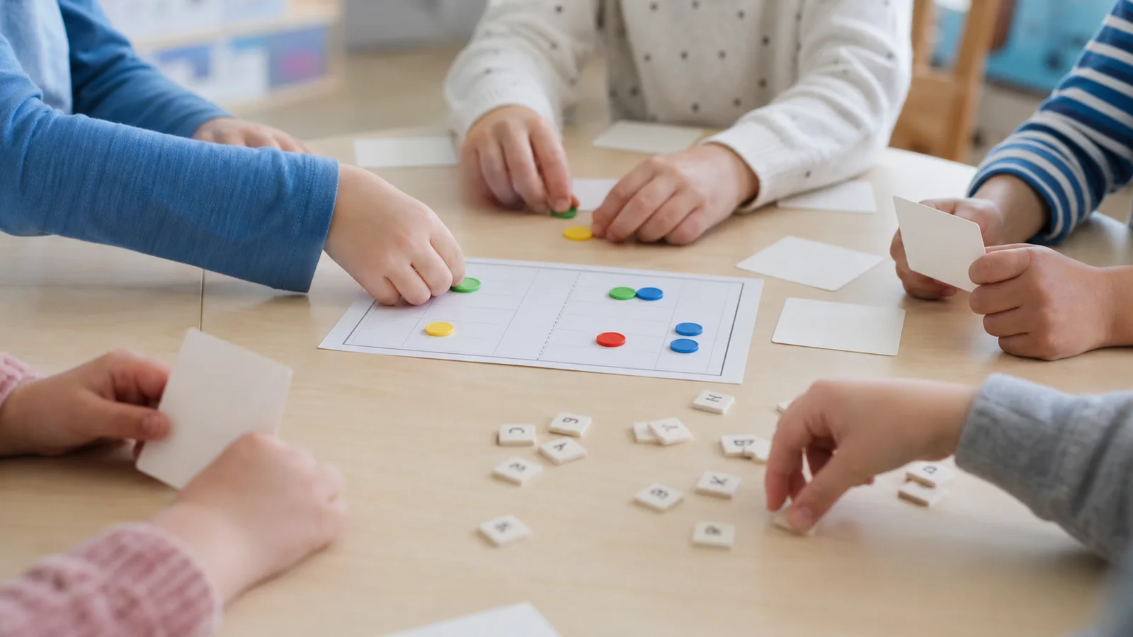 Mains d enfants autour d un jeu educatif cooperatif