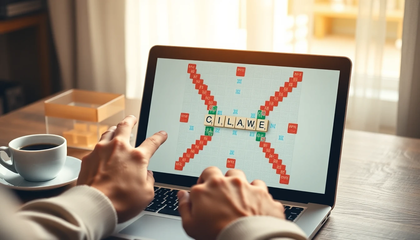 Partie de Scrabble en ligne affichée sur un ordinateur portable