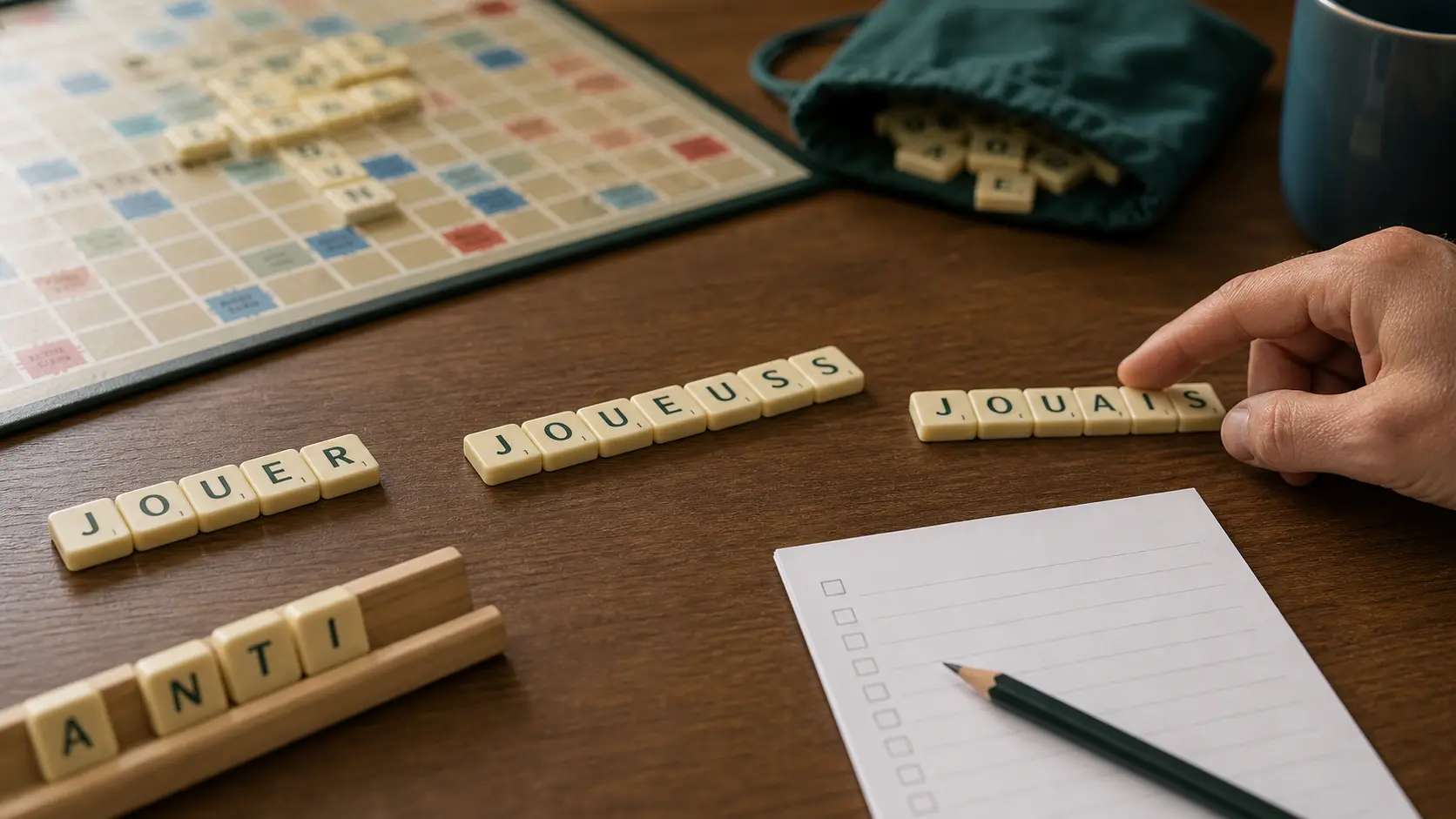 Tuiles de lettres triées pour vérifier un mot, son pluriel et une forme conjuguée