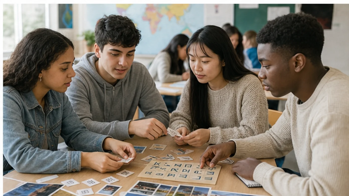 atelier de langue et culture avec lettres et cartes illustrées