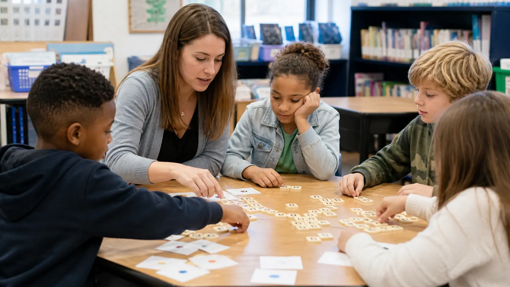 atelier de jeux de lettres avec enfants et enseignante