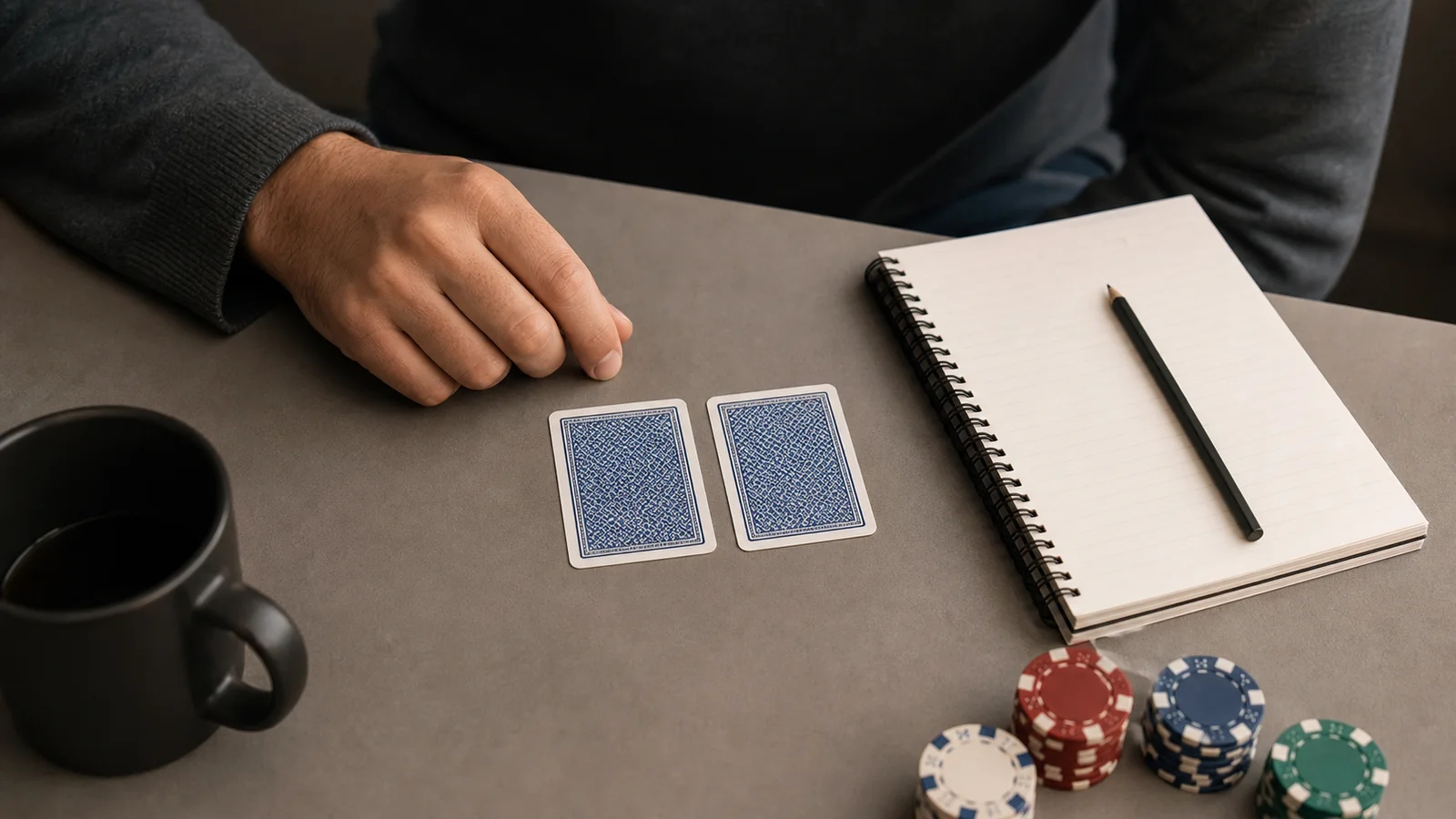 Carnet de revue de main avec cartes de poker