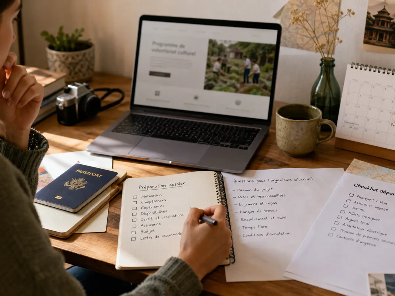Preparation d'une candidature de volontariat culturel avec calendrier et questions